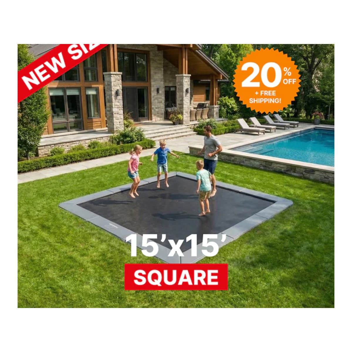 Avyna 15×15' Square Pro-Line MAX Avyna In-Ground Trampoline