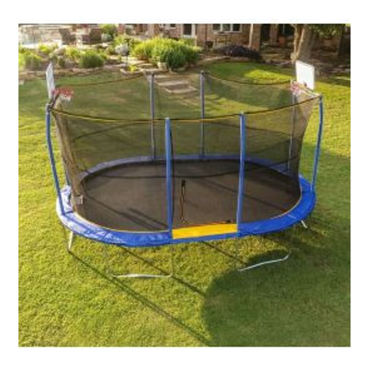 JumpKing 10' x 15' Oval Trampoline with Safety Enclosure and Basketball Hoop